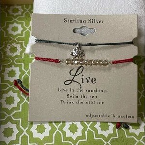 2 Adjustable Bracelets.Red With Crystals, Gray With Sterling Turtle Charm. NWT